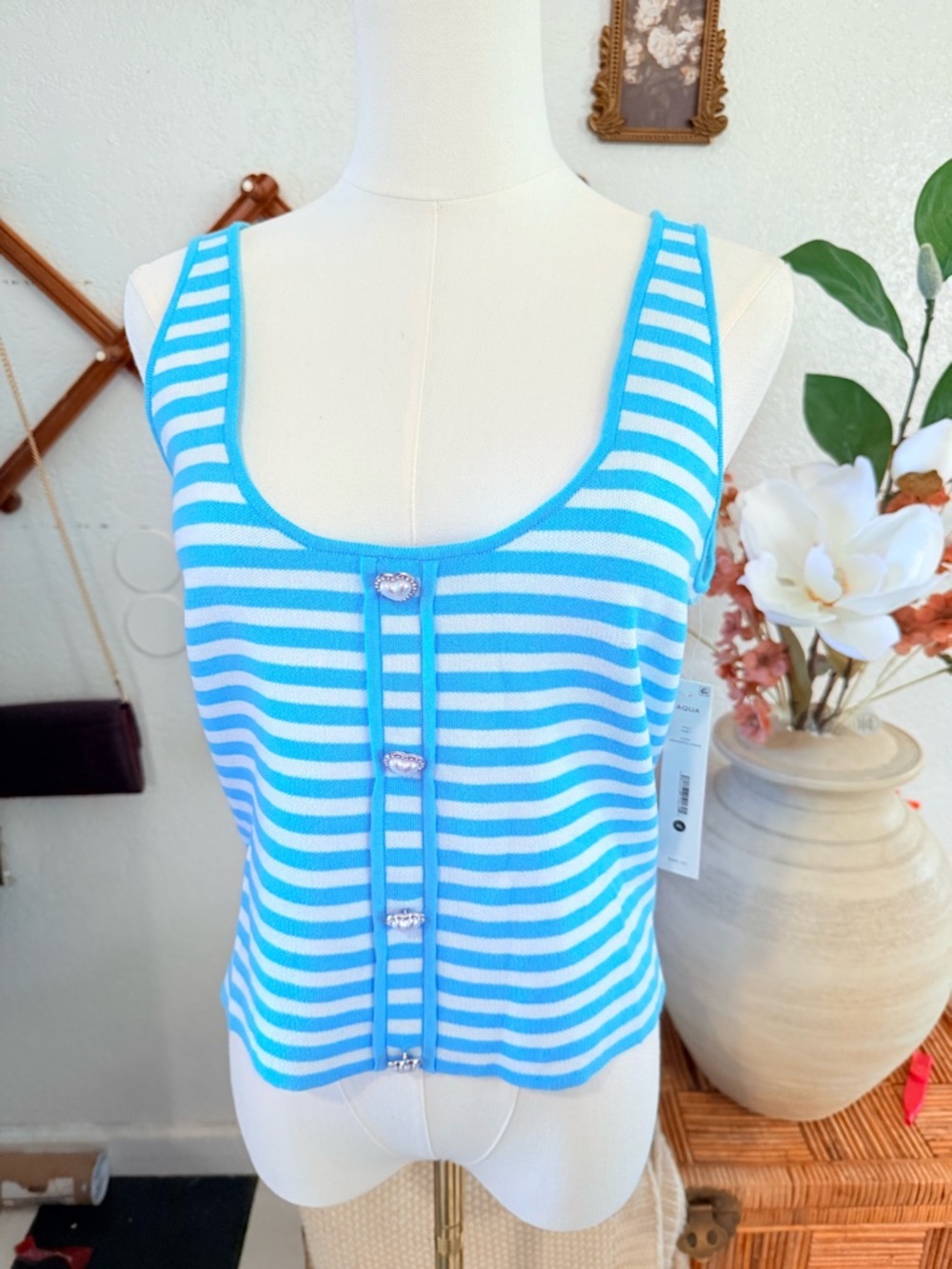 Barbie Aqua Blue & White Striped Scoop Neck Tank